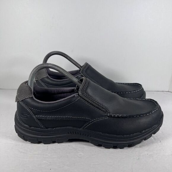 Skechers Other - Skechers Braver Rayland Slip On Black Moc Toe Loafers Shoes Men's Size 7.5